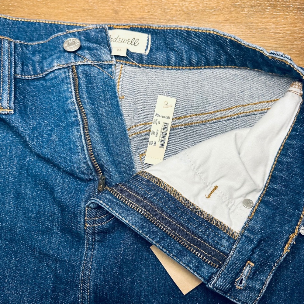 Madewell High Rise Denim Skirt Raw Hem BNWT Blue Size 26 - Picture 8 of 8
